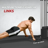 SPORTNOW Multifunctionele Trainingsstation met 65 kg Gewichtsblok, Verstelbaar, Voor Thuis Fitness, Staal, Kunstleer(m-6)