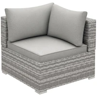 Outsunny Outdoor PE Rattan Corner Sofa, Garden Wicker Furniture Single Sofa Chair w/ Cushions, Light Grey(m-1)