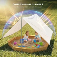 AIYAPLAY Ladă cu nisip din lemn cu copertină, ladă cu nisip pentru copii pentru exterior cu 4 bănci, căptușeală de fund, galben(m-7)