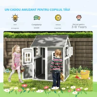 Outsunny Căsuță de joacă pentru copii, casă pentru interior și exterior cu ușă, ferestre și lădiță pentru flori, lemn de brad, gri(m-4)