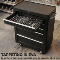 HOMCOM Carrello Porta Attrezzi 5 Cassetti con Chiave e Ruote Nero(m-5)