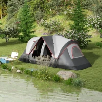 Outsunny campingtent, 2 kamers, scheidingswand, voor 6-8 personen, regendekking, grijs(m-2)
