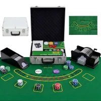 SPORTNOW Poker-Set, 500 Chips, Würfel, 2 Kartendecks, Zubehör, Koffer, für 10 Spieler(m-12)