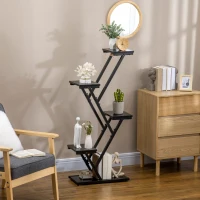Outsunny Soporte para Plantas de 4 Niveles Estantería de Madera y Acero para Interior y Exterior 53x24x119,5 cm Negro(m-10)