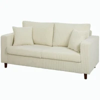 HOMCOM Canapea 2 locuri din catifea cu caneluri, Canapea de living modernă 170 cm, Șezut lat, Pernă cu arcuri, Crem(m-9)