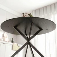 HOMCOM Table à Manger Ronde pour 4 Personnes 100 cm, Style Industriel avec Plateau Aspect Bois, Piètement Croisé en Acier, Noir(m-8)