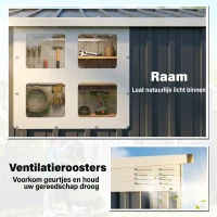 Outsunny Opslagschuur, gereedschapsschuur voor tuingereedschap, venster, ventilatieopeningen, afsluitbaar, staal, donkergrijs(m-12)