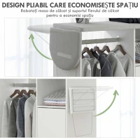 HOMCOM Dulap Masa Calcat – 3 Rafturi, Blat Burete & Ghidaj Rufe(m-5)