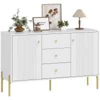 HOMCOM Buffet moderne, meuble bar à café avec 3 tiroirs silencieux, 2 étagères réglables, 5 pieds en acier, Blanc(m-7)