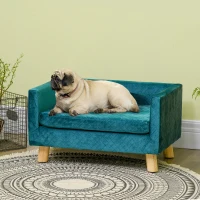 PawHut Hundesofa Hundebett Hundecouch aus Samt mit Rückenlehne, Holzbeine, Kissen, bis zu 8 kg 64 x 45 x 36 cm Blau(m-10)