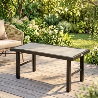 Outsunny Table basse de jardin rectangulaire table de jardin avec plateau SPC à effet bois en métal, 100 x 52 x 46 cm, noir(m-2)