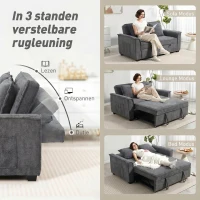 HOMCOM Futon slaapbank, verstelbare rugleuning, 2-zits met 2 kussens, donkergrijs(m-5)