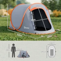 Outsunny Tienda de Campaña Pop-Up para 2-3 Personas Plegable Impermeable de 2000 mm con Bolsa de Transporte 245x148x105 cm Gris(m-3)