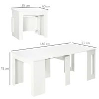 HOMCOM Eettafel, inklaptafel, uitschuifbare keukentafel, eetkamertafel, spaanplaat, 60-180 x 85 x 75 cm, Wit(m-3)