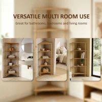 HOMCOM Bamboo Storage Shelf, 5-tier Corner Shelf, Freestanding Shelving Unit for Living Room, Home Office, Natural Wood Finish(m-7)