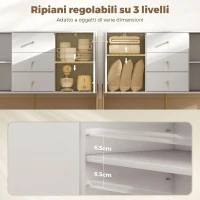 HOMCOM Credenza Moderna, Mobile Bar da Caffè con 3 Cassetti Silenziosi, 2 Ripiani Regolabili, 5 Gambe in Acciaio, Bianco(m-5)