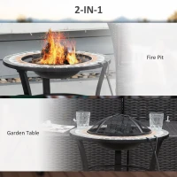 Outsunny 60cm Outdoor Fire Pit Table with Mosaic Outer, Round Firepit with Spark Screen Cover, Fire Poker for Garden Bonfire Party(m-4)