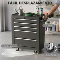 HOMCOM Carro de Herramientas para Taller con Ruedas 5 Cajones Armario con Cierre y Asa Lateral 61,5x33x82,5 cm Negro(m-6)