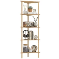 HOMCOM Eckregal aus Bambus mit 5 Ablagen, für Zuhause, Naturfinish(m-8)