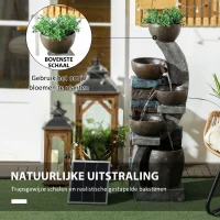 Outsunny Tuinfontein, baksteenlook, 5-traps, zonne-energie, LEDs, 107cm, kunsthars, Grijs/Bruin(m-5)