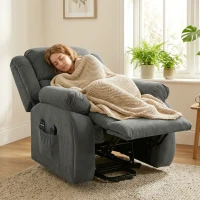 HOMCOM Relaxstoel met Massage- en Warmtefunctie, Elektrische Opsta-Stoel, Afstandsbediening, Zijvakken, Grijs(m-8)