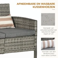 Outsunny rotan bank met kussens, driezits loungebank, staal, grijs, 173 x 68 x 78 cm Outdoor loungebank kussen driezits staalgrijs(m-6)