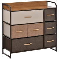 HOMCOM Kommode Schrank mit 7 Schubladen aus Leinen Schubladenschrank mit Metallrahmen für Wohnzimmer, 80x29x78,5 cm(m-11)