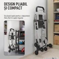 HOMCOM Cărucior de Cumpărături din Aluminiu cu Geantă de 40L Impermeabilă și Scaun, 46x59.5x97 cm, Negru și Argintiu(m-7)