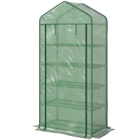 Outsunny 5 Tier Widened Mini Greenhouse with Reinforced PE Cover, Portable Indoor Outdoor Green House with Roll-up Door and Wire Shelves, 90 x 49 x 193cm, Green(m-12)