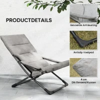 Outsunny klapstoel met verwijderbaar kussen tuinstoel campingstoel ligstoel zitmeubel tuin terras balkon textiel staal grijs 66 B x 94 D x 79 H cm(m-4)