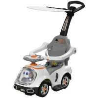 AIYAPLAY Porteur enfants, porteur bébé voiture à pousser 3 en 1 avec robot thème, pédales, poignée parentale, blanc(m-12)