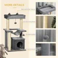 PawHut Cat Tree, 90cm Cat Tower with Sisal Scratching Posts, Cat Condo, Hammock, Top Perch and 2 Hanging Toys for Cats, Grey(m-7)