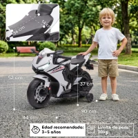 HOMCOM Moto Eléctrica con Licencia HONDA para 3-5 Años con Faros Bocina Música y Ruedas Auxiliares 90x44x52 cm Blanco(m-3)