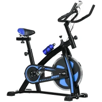 SPORTNOW Cyclette da Casa con Manubrio e Sella Regolabile e Monitor LCD, in Acciaio e ABS, 118x50x105-115 cm, Blu(m-1)