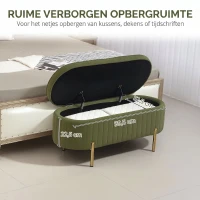 HOMCOM Opbergbank Ovaal met 72L Opbergruimte en Opklapbaar Deksel in Fluwelen stof en Hout, 108x44x43,5 cm, Donkergroen(m-6)