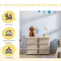 HOMCOM Comodă cu 6 sertare pentru copii de 3-6 ani, cu margini rotunjite, din PP crem, 75x37x56.5 cm(m-5)