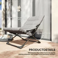 Outsunny klapstoel met verwijderbaar kussen tuinstoel campingstoel ligstoel zitmeubel tuin terras balkon textiel staal grijs 66 B x 94 D x 79 H cm(m-5)