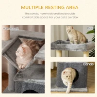 PawHut Cat Tree, 90cm Cat Tower with Sisal Scratching Posts, Cat Condo, Hammock, Top Perch and 2 Hanging Toys for Cats, Grey(m-5)