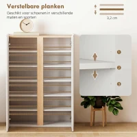 HOMCOM Schoenenkast met soft-close, 6 niveaus en greeploos design, voor maximaal 18 paar, voor hal en entree, houtlook, wit(m-5)