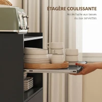 HOMCOM Chariot de cuisine sur roulettes, desserte micro-onde à roulettes avec placard tiroir étagères, 59 x 40 x 92 cm, noir(m-5)