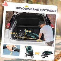 PawHut All-Terrain Hondenbuggy voor Kleine Honden tot 20 kg, Inklapbaar, Grote Wielen, Zonnescherm, Netramen en Opbergmand, Donkergroen, 111 x 58 x 107 cm(m-6)
