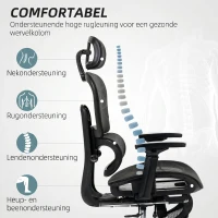 HOMCOM Bureaustoel, Ergonomische Bureaustoel met Mesh Bekleding, Verstelbaar, Rolbaar, met Armleuningen, Hoofdsteun, Zwart(m-4)