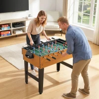 HOMCOM 4-in-1 Partyspieltisch inkl. Tischtennis, Kicker, Billard, Tischhockey, Metall, Holz, Natur+Schwarz(m-2)