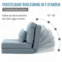HOMCOM Vloerstoel Opvouwbaar Matras Slaapmat, 2-in-1 design, afneembaar kussen, 60 x 80 x 56 cm, Hemelsblauw(m-4)