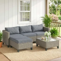 Outsunny 5-Piece Rattan Patio Furniture Set with Corner Sofa, Footstools, Coffee Table, for Poolside, Dark Grey(m-2)