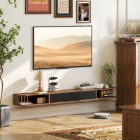 HOMCOM Corp TV suspendat, suport TV pentru televizoare până la 190,5 cm, sertar rabatabil, 2 rafturi, 180x24x16cm, Nuc(m-7)