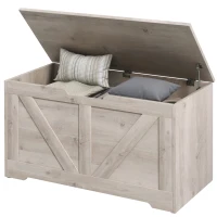 HOMCOM Coffre de rangement, banc de rangement avec couvercle rabattable et charnières de sécurité, 80 x 40 x 45 cm, gris(m-12)