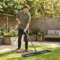 Outsunny Lawn Levelling Rake, 113 x 26 cm Lawn Leveller Lute with 169 cm Handle for Grass Soil Sand Yard Golf Course(m-10)