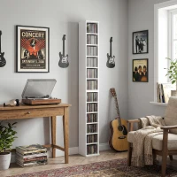 HOMCOM 204 CD-Aufbewahrungsregale im 2er-Set, Blu-Ray-Turmständer mit verstellbaren Regalböden, Bücherregal-Organizer, Weiß(m-8)