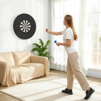 SPORTNOW Dartscheibe Dartboard-Set mit Schutzring, 6 Dartpfeile mit Stahlspitzen, Sisal, Kunststoff, Schwarz(m-9)